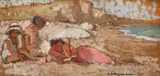 La plajă by Niculina Delavrancea Dona, ulei și guașă pe carton, offered Nov 2020