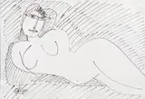 Muză by Gheorghe Iliescu-Călineşti, 1989, tuș pe hârtie lipită pe carton, offered Nov 2020