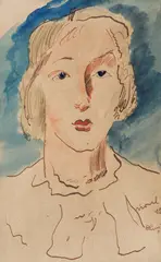 Portret de femeie by Viorel Huși, 1938, acuarelă și tuș pe carton, sold Nov 2020