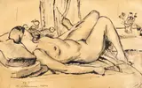 Nud în interior by Niculina Delavrancea Dona, tuș pe hârtie, sold Oct 2020