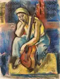 Iosif Iser, Tătăroaică cu chitară, 1943, pastel pe hârtie lipită pe carton