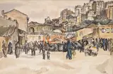 Iosif Iser, Piață în Istanbul, cca. 1919, acuarelă pe hârtie