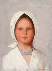 Nicolae Grigorescu, Țărăncuță cu mărgele albastre, ulei pe lemn