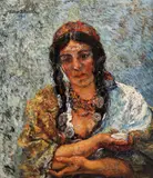 Țigăncușă cu salbă și ghioc by Octav Băncilă, ulei pe pânză, sold Oct 2020