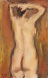 Corneliu Baba, Nud cu spatele, 1956, guașă și creioane cerate pe hârtie lipită pe carton