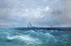 Eugen Voinescu, Corabie înfruntând valurile, cca. 1895, ulei pe pânză
