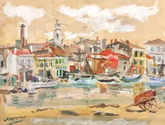 Lucian Grigorescu, Peisaj din Martigues, 1932, guaşă pe hârtie lipită pe carton