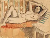 Theodor Pallady, Nud pe canapea, ulei și cărbune pe hârtie lipită pe carton