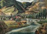 M. H. Maxy, Peisaj pe Valea Jiului, 1945, ulei pe carton