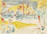 Marcel Janco, Café arabe, 1945, acuarelă, creion și cariocă pe hârtie