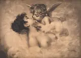 Sărutul lui Cupidon (după o lucrare de Andrew Putnam Hill) by sfârșit de sec. Xix Școală Central Europeană, 1893, cărbune pe hârtie, sold Oct 2020