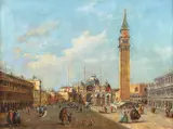 Manieră Giacomo Guardi, Vedere din Piața San Marco, sec. XVIII, ulei pe pânză
