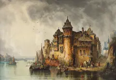 Pe malul râului Rhine (după o lucrare de Ludwig Hermann) by sec. Xix Școală Germană, ulei pe pânză, sold Oct 2020
