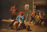 Manieră Adriaen Brouwer, Scenă de han, secol XVIII, ulei pe lemn