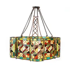 Sándor Fodor, Candelabru vitrat, în manieră Tiffany, pigment pe sticlă; metal