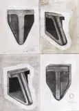 Paul Neagu, Hyphen Skull, 1988, cărbune, acuarelă, tempera pe hârtie lipită pe placaj