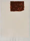 Joseph Beuys, "Cutia cu jurăminte" (seria Schwurhand - Wandernde Kiste IV), 1980, litografie lipită pe hârtie gri