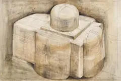 Biserică V by Sorin Dumitrescu, 1994, acuarelă, creion și accente de cărbune pe hârtie lipită pe carton, sold Sep 2020