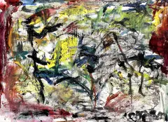 Compoziție abstractă by Aurel Cojan, 1993, ulei pe pânză, sold Sep 2020
