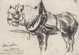 Rudolf Schweitzer–Cumpăna, Cai, 1939, cărbune pe hârtie lipită pe carton