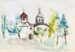 Intrarea la mănăstire by Margareta Sterian, acuarelă pe hârtie, sold Sep 2020