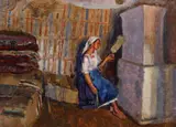 Paul Molda, Țărăncuță cu fuiorul, ulei pe carton