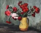Dan Ialomiţeanu, Canceu cu garoafe, 1926, ulei pe carton