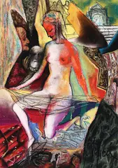 Petre Velicu, Suzana la baie, cărbune, pastel pe hârtie