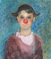 Eugen Popa, Clown, 1963, tempera, creioane cerate și creion pe hârtie