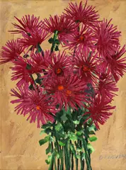 Crizanteme by Nicolae Drăgușin, ulei pe carton, sold Sep 2020