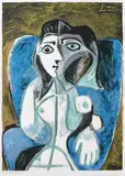 Model în fotoliu albastru by Pablo Picasso, cromolitografie, sold Sep 2020