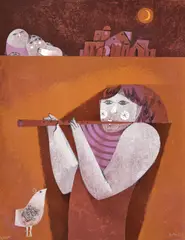 Cântecul de flaut by Samy Briss, cromolitografie, sold Sep 2020