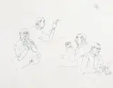 La cârciumă by Constantin Piliuță, 1979, tuș pe hârtie, sold Sep 2020