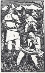 Cosași by Nicolae Brana, xilogravură, sold Sep 2020