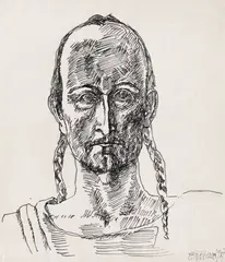 Traian Brădean, Portretul lui Horea, 1987, tuș pe hârtie