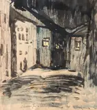 Noctură în Sighișoara by Rudolf Schweitzer–Cumpăna, 1928, acuarelă și tuș pe hârtie, sold Sep 2020
