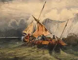 Eugène Le Poittevin, Pescari pe mare, acuarelă și creion pe hârtie