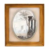 Ruine by început de sec. Xix Școală Franceză, acuarelă pe hârtie, sold Sep 2020