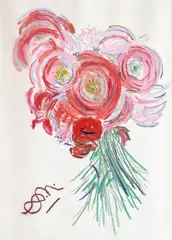Anna de Noailles, Buchet de trandafiri, tempera și pastel pe hârtie lipită pe carton