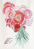 Anna de Noailles, Buchet de trandafiri, tempera și pastel pe hârtie lipită pe carton
