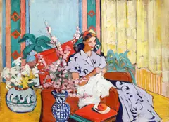 Cusătoreasă by Elena Moisescu, ulei pe carton, sold Sep 2020
