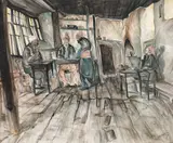 Honoriu Boicescu, Cafeneaua lui Mamut, acuarelă pe hârtie lipită pe carton