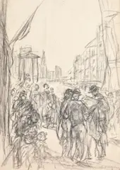 Citadină by Samuel Mützner, cărbune pe hârtie lipită pe carton, sold Sep 2020