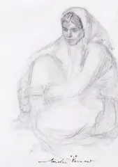 Chivuță by Nicolae Vermont, cărbune pe hârtie, sold Sep 2020