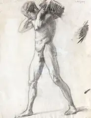 Studiu de nud by Samuel Mützner, creion și accente de guașă pe hârtie, sold Sep 2020