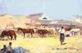 Paul Molda, Târg la Curtea de Argeș, ulei pe placaj
