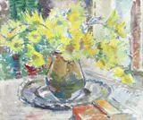 Crizanteme by Ecaterina Cristescu Delighioz, 1971, ulei pe pânză lipită pe carton, sold Sep 2020
