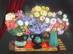 Trei glastre cu flori by Carolina Iacob, ulei pe pânză, sold Sep 2020