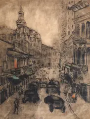 Iosif Rosenblut, Calea Victoriei, monotip cu accente de guaşă