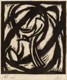 János Mattis-Teutsch, Compoziție cu nuduri, 1919, linogravură lipită pe carton